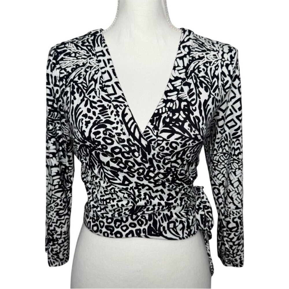 Lilly Pulitzer Black & White Printed Wrap Blouse